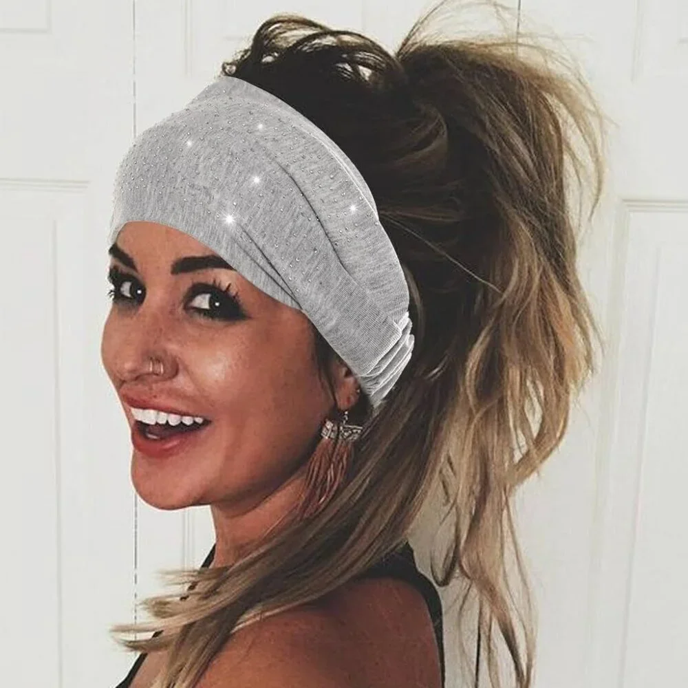 Rhinestone Headband Set Elastic Wide Hair Wraps Sporty Fashion Accessories